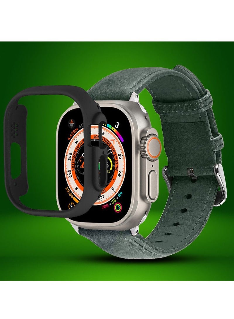 CATANES 2 Packs For Apple Watch Band 49mm Leather Band Buckle Strap Wristband and Black Cup Holder Dark Green - Image 2