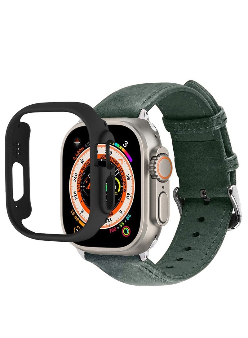 CATANES 2 Packs For Apple Watch Band 49mm Leather Band Buckle Strap Wristband and Black Cup Holder Dark Green - Image 3