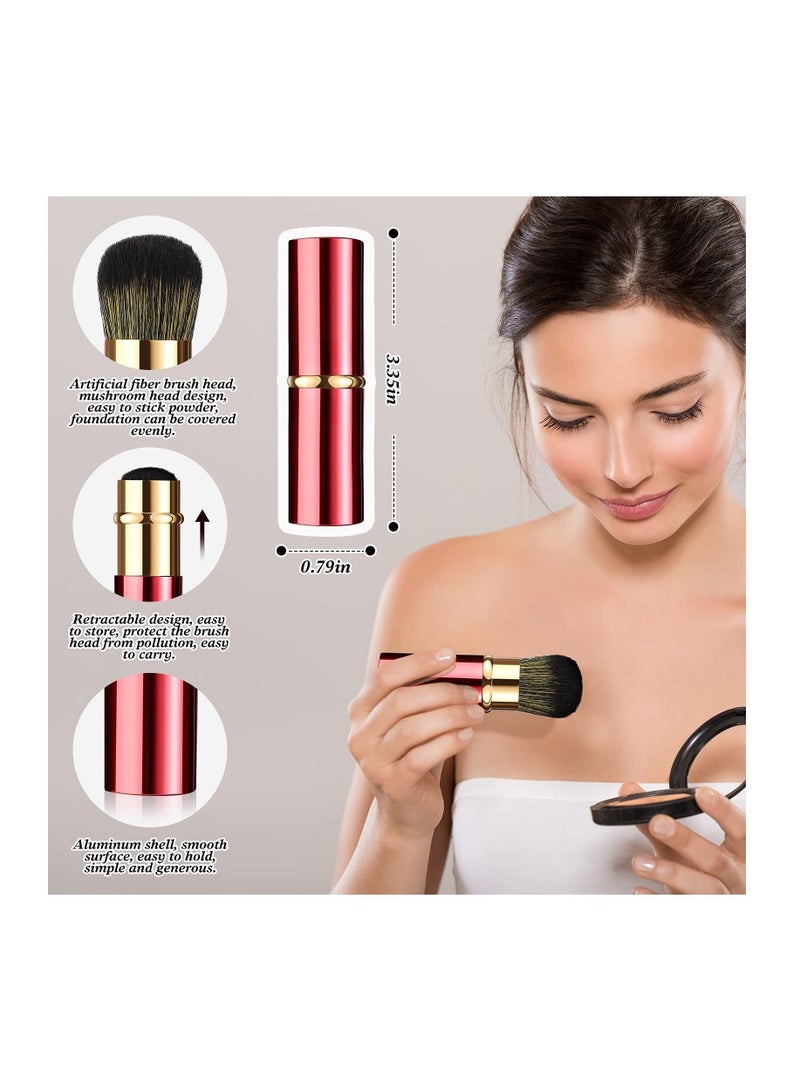 Excefore Retractable Kabuki Makeup Brushes Set, 2 Pieces Small Travel Brushes for Blush, Powder, and More, with Covers, Perfect for Loose Powder, Cream, and Liquid Cosmetics, Red And Black - Image 2