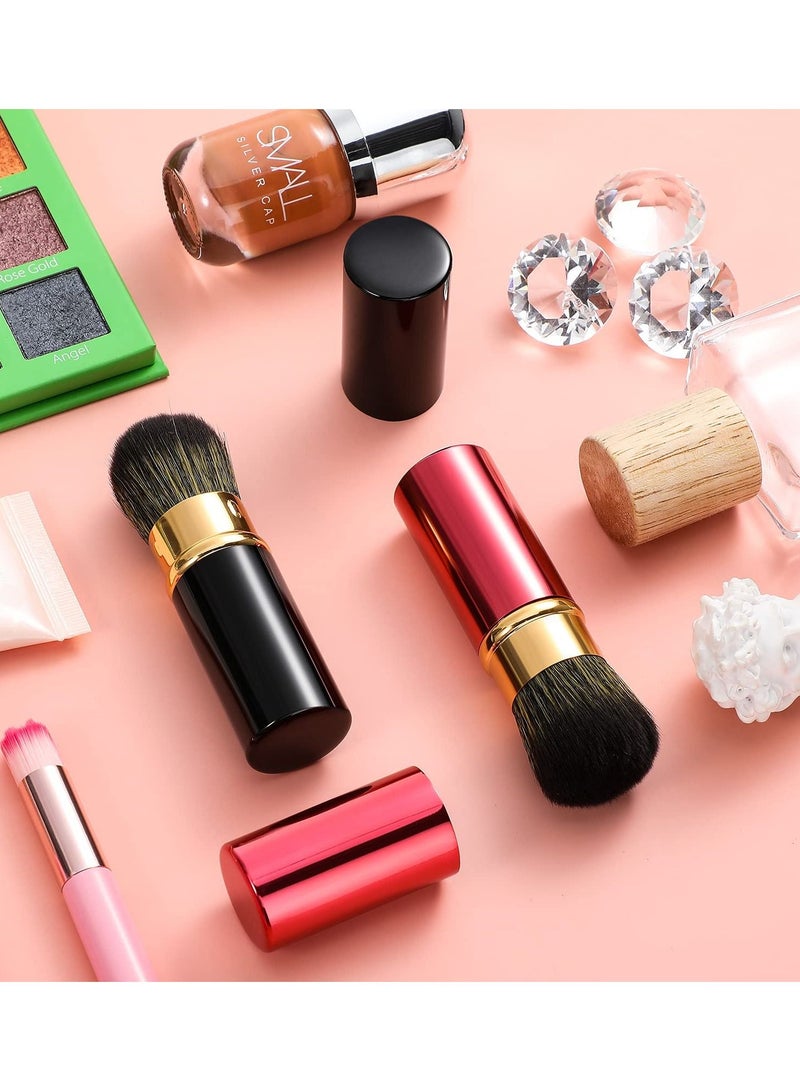 Excefore Retractable Kabuki Makeup Brushes Set, 2 Pieces Small Travel Brushes for Blush, Powder, and More, with Covers, Perfect for Loose Powder, Cream, and Liquid Cosmetics, Red And Black - Image 5