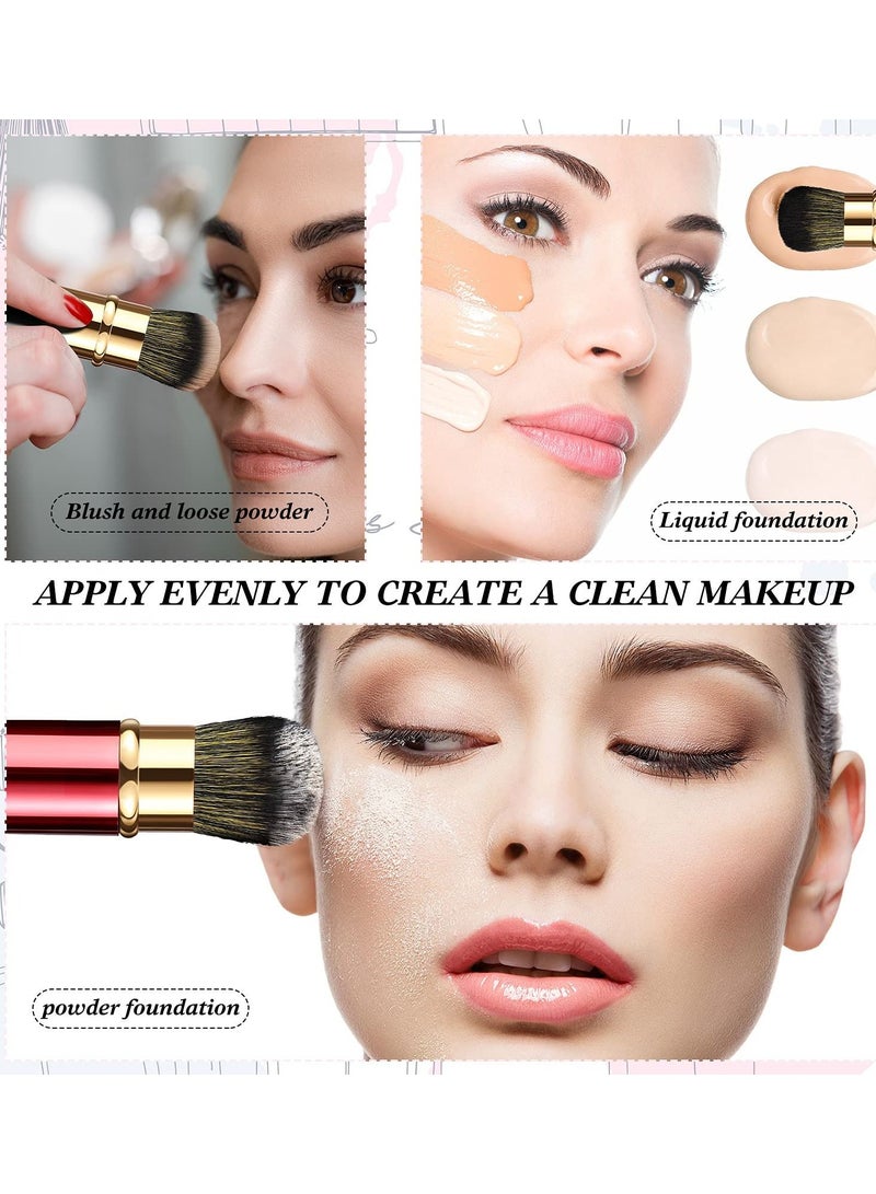 Excefore Retractable Kabuki Makeup Brushes Set, 2 Pieces Small Travel Brushes for Blush, Powder, and More, with Covers, Perfect for Loose Powder, Cream, and Liquid Cosmetics, Red And Black - Image 3