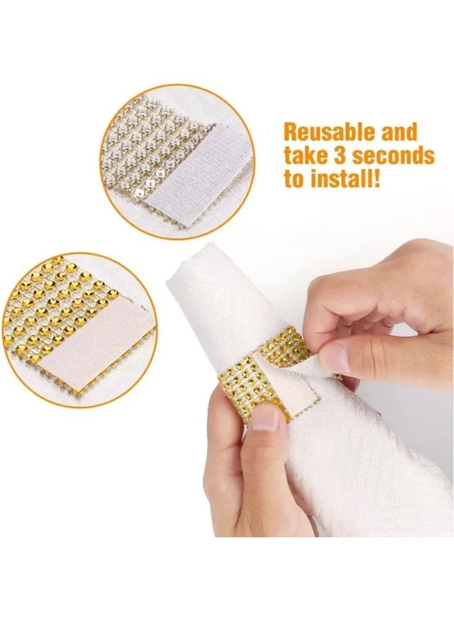 30pcs Silvery European Style Hollow 8 Row Rhinestone Napkin Rings for Wedding Banquet Dining Decor - Image 3