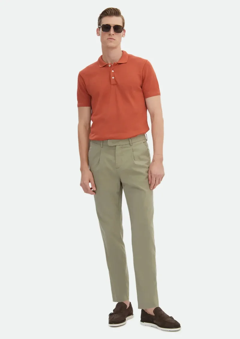 رامسي بنطال قطني مخلوط، بقصة عادية، لون أخضر فاتح، بنسيج منسوج.