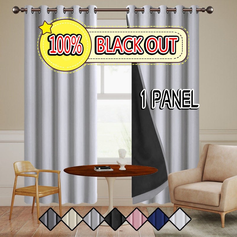 Gray White Polyester Blackout Curtain With Grommet Holes Lightweight Sunproof Heat Insulating For Darkening Room For Living Bedroom Single Panel 140cm By 245cm - Image 3