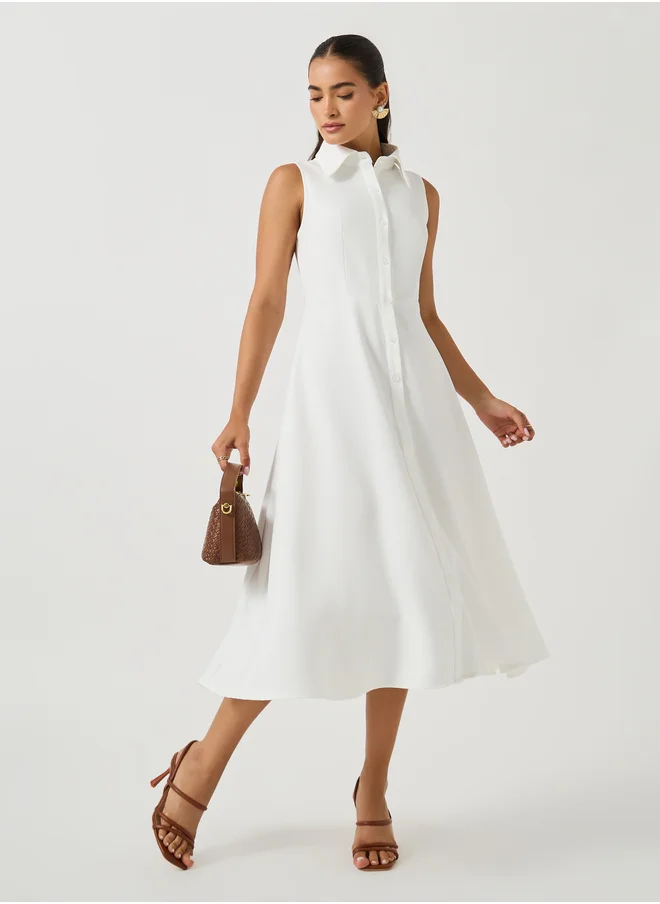 Styli Plain Sleeveless Shirt Midi Dress