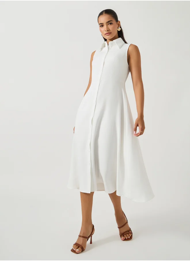 Styli Plain Sleeveless Shirt Midi Dress