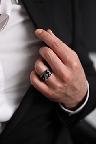 Babylon Silver Solid 925 Sterling Silver Special Anatolian Motif Luxury Turkish Men's Ring (13) - Image 2