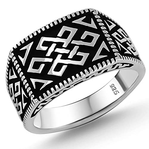 Babylon Silver Solid 925 Sterling Silver Special Anatolian Motif Luxury Turkish Men's Ring (13) - Image 5