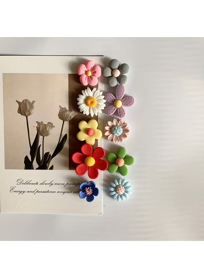 10 Cute Flower Refrigerator Magnets , Cute  Decorative Magnetic Stickers , Suitable for Whiteboards, Offices, Kitchens, Dormitories, and Home Decoration Essentials  - Image 1