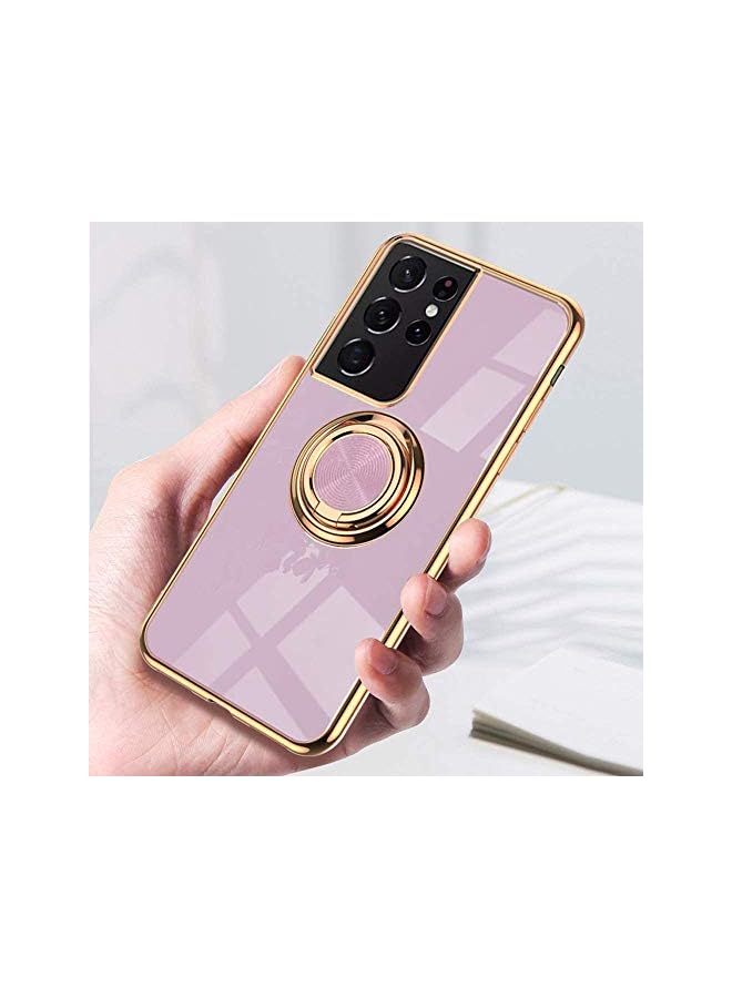 YoYoTech Luxury Silicone TPU Shockproof Ring Holder Kickstand Slim Plated Phone Case Cover for Samsung Galaxy S21 Ultra (Light Purple) - Image 4