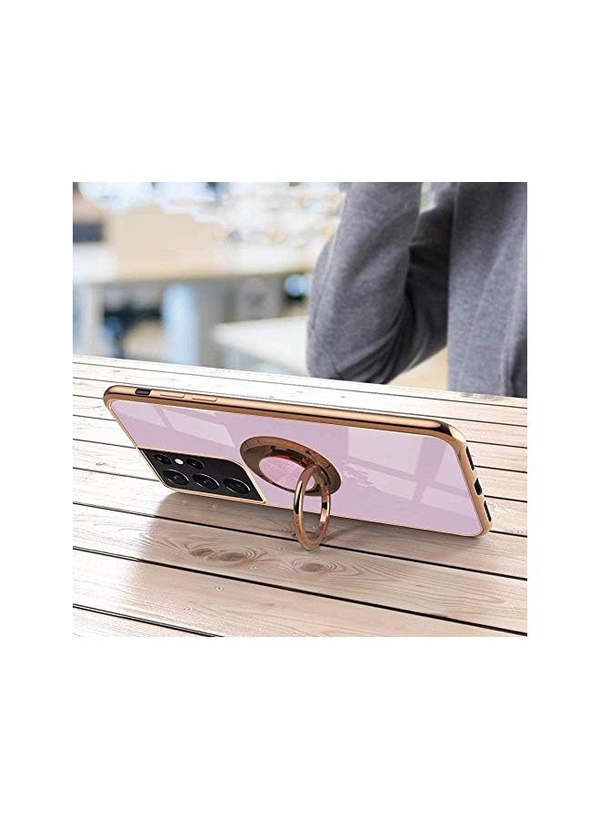 YoYoTech Luxury Silicone TPU Shockproof Ring Holder Kickstand Slim Plated Phone Case Cover for Samsung Galaxy S21 Ultra (Light Purple) - Image 5