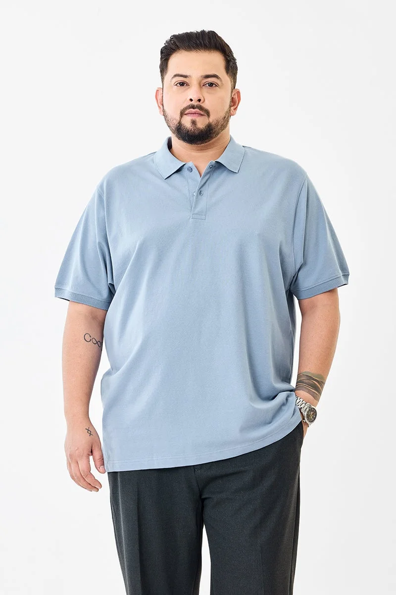 سنيتش Light Blue Solid Short Sleeve Regular Fit Plus Size T-Shirt