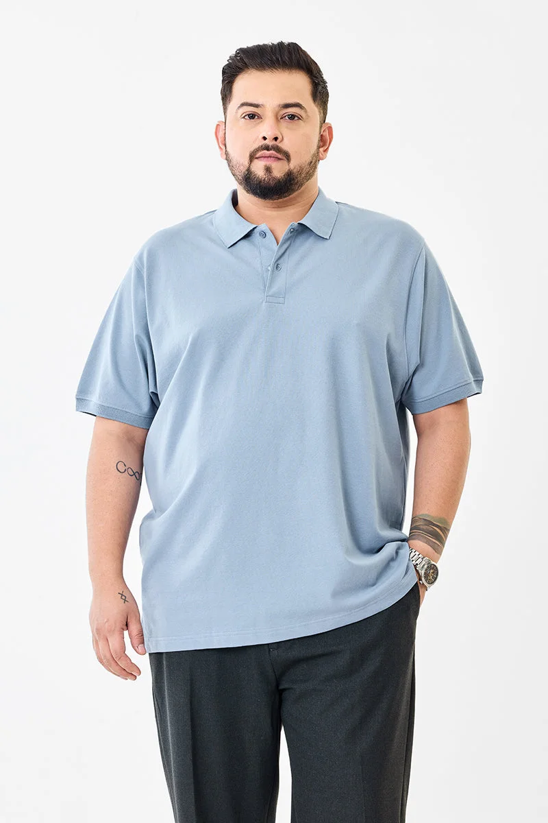 سنيتش Light Blue Solid Short Sleeve Regular Fit Plus Size T-Shirt