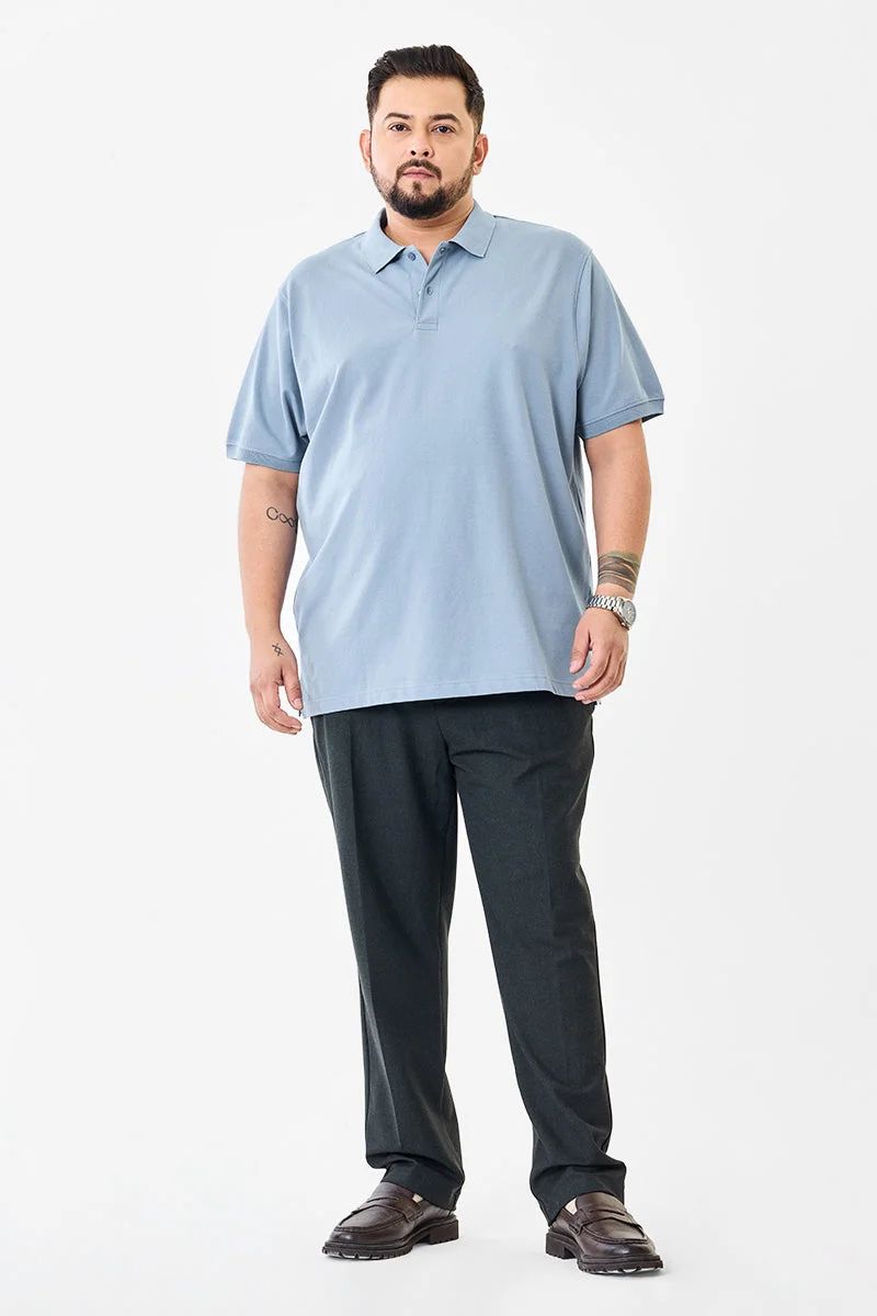 سنيتش Light Blue Solid Short Sleeve Regular Fit Plus Size T-Shirt