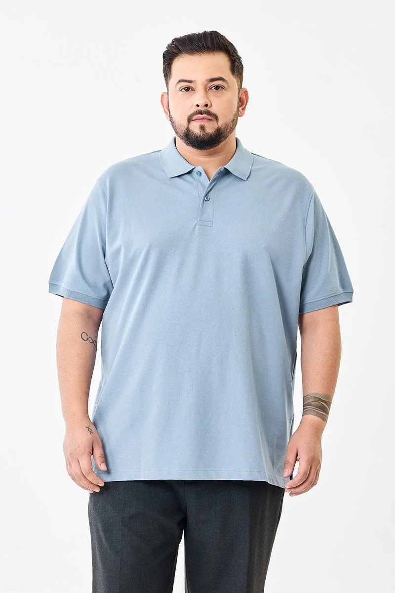 SNITCH Light Blue Solid Short Sleeve Regular Fit Plus Size T-Shirt