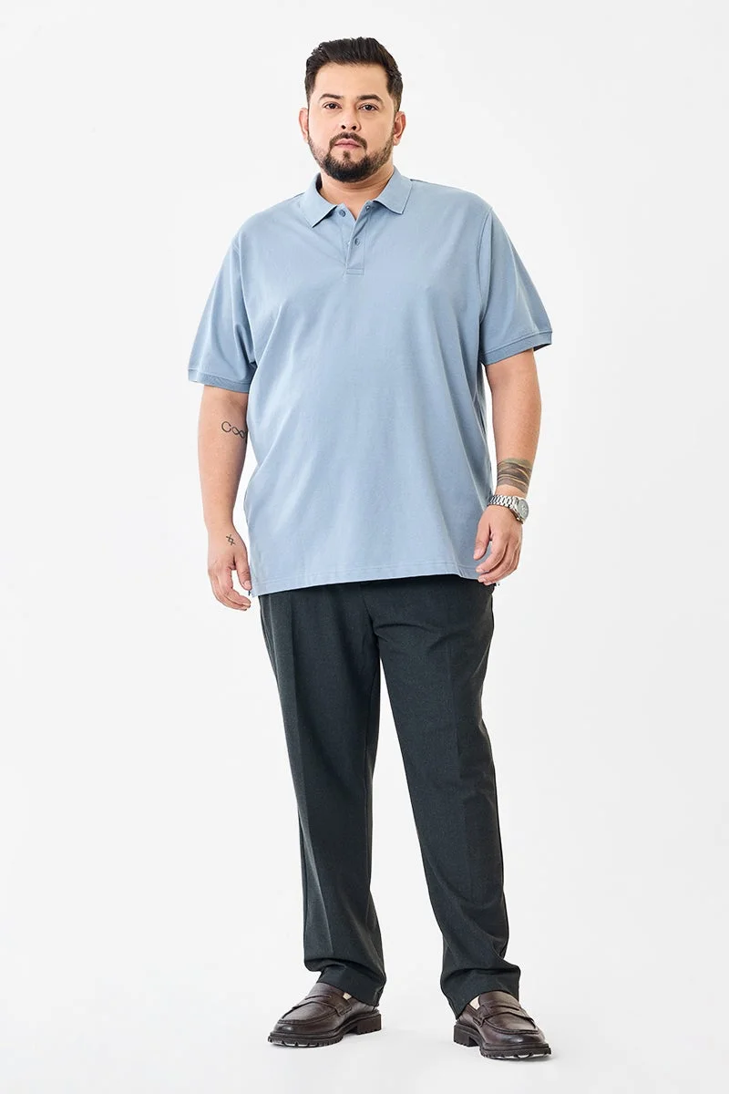 SNITCH Light Blue Solid Short Sleeve Regular Fit Plus Size T-Shirt