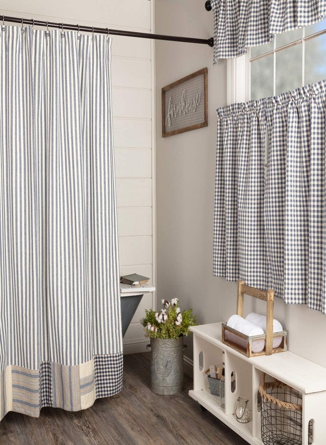 Piper Classics Doylestown Blue Ticking Shower Curtain w/Block Border, 72x72, Blue & Cream Checks, Grain Sack and Ticking Stripes, Rustic Farmhouse, Country, Cottage Bathroom - Image 2