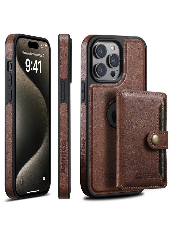 Suteni Case For iPhone 15 Pro M1 Oil Wax MagSafe Detachable Horizontal Card Bag Phone Case - Image 1