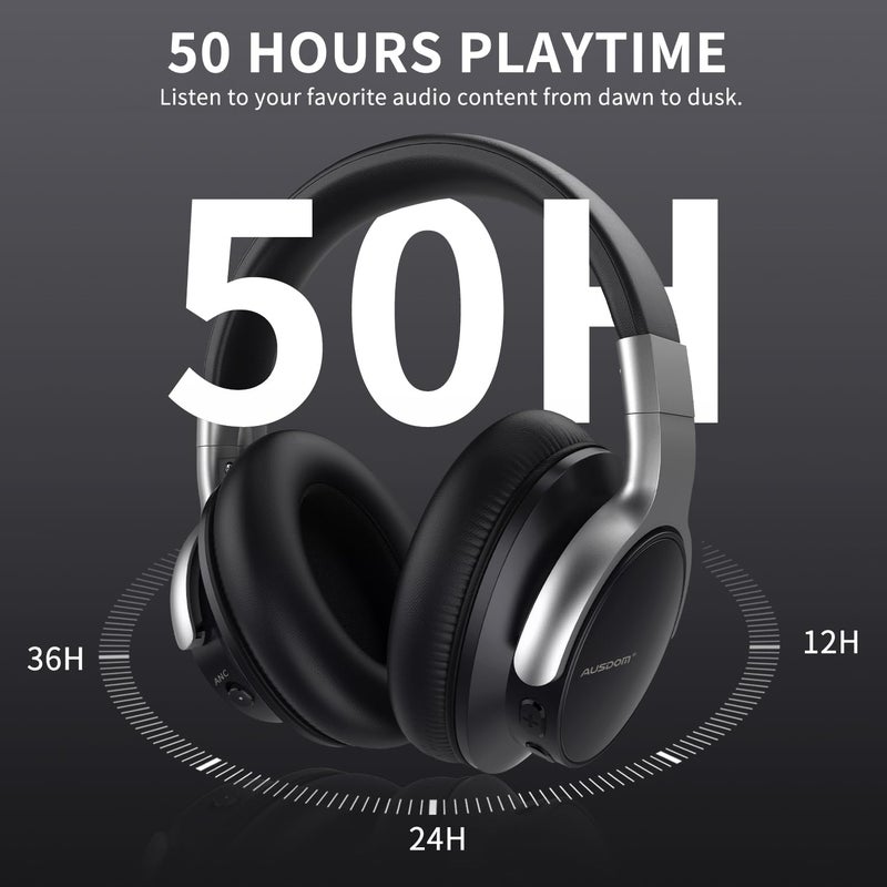 AUSDOM Wireless Headphones Noise Cancelling: Bluetooth Over Ear ANC Headphones with 50H Playtime, Microphone, Deep Bass, Hi-Fi Sound, Comfortable Ear Cushions for Travel Work, Mint Green - Image 3
