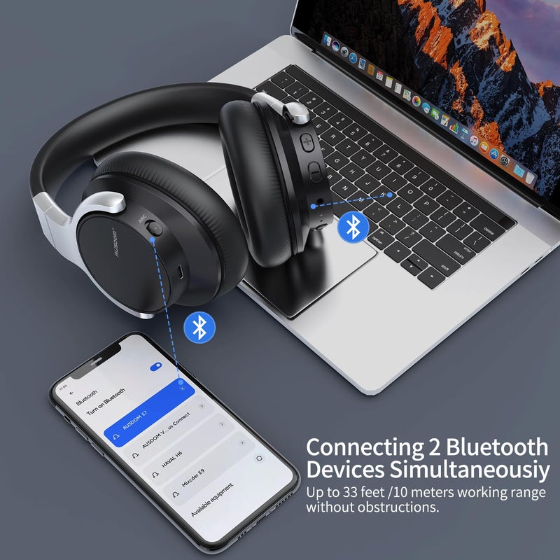 AUSDOM Wireless Headphones Noise Cancelling: Bluetooth Over Ear ANC Headphones with 50H Playtime, Microphone, Deep Bass, Hi-Fi Sound, Comfortable Ear Cushions for Travel Work, Mint Green - Image 5