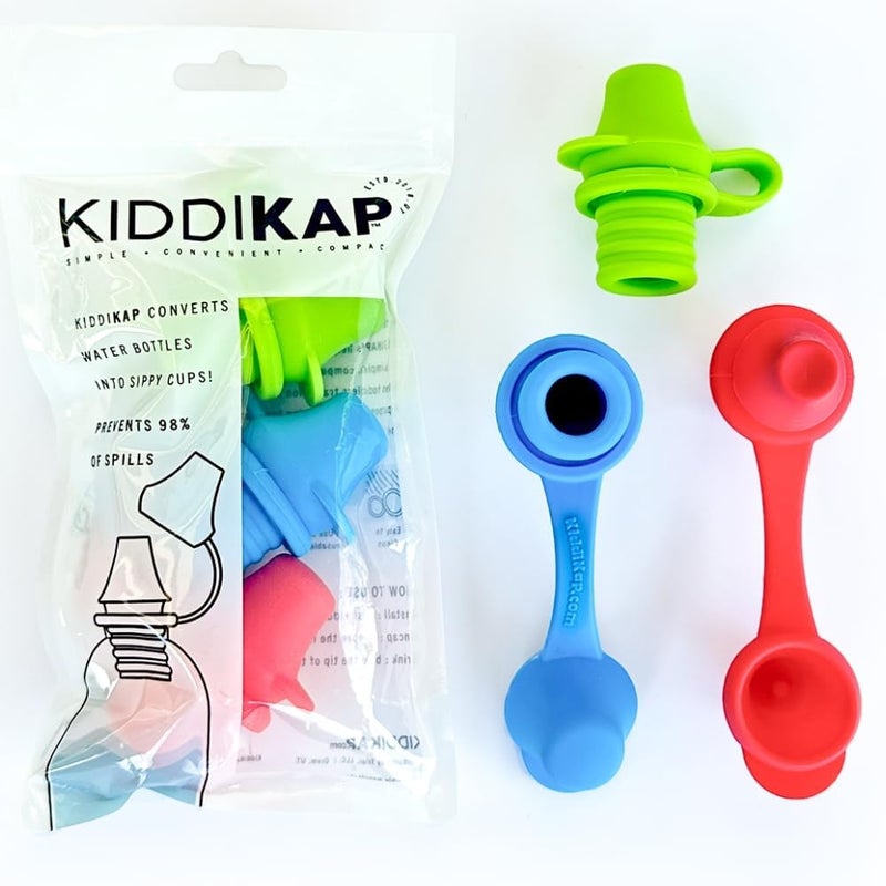 KIDDIKAP Original Water Bottle Topper for Toddlers – 100% Silicone Sippy Top Spout with Protective Cap Makes The Bottle Top a Spill Proof Lid for Kids and Adults - 3 Pack - Original - Image 1