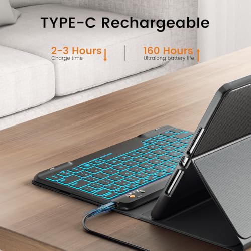 OYEEICE for iPad 11th (A16) &10th Generation Case with Keyboard - 7 Color Backlit Wireless Detachable Folio Keyboard Cover with Pencil Holder for iPad 11 inch A16 2025 10th Gen 10.9'' 2022 - Black - Image 5