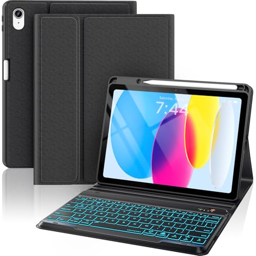 OYEEICE for iPad 11th (A16) &10th Generation Case with Keyboard - 7 Color Backlit Wireless Detachable Folio Keyboard Cover with Pencil Holder for iPad 11 inch A16 2025 10th Gen 10.9'' 2022 - Black - Image 1