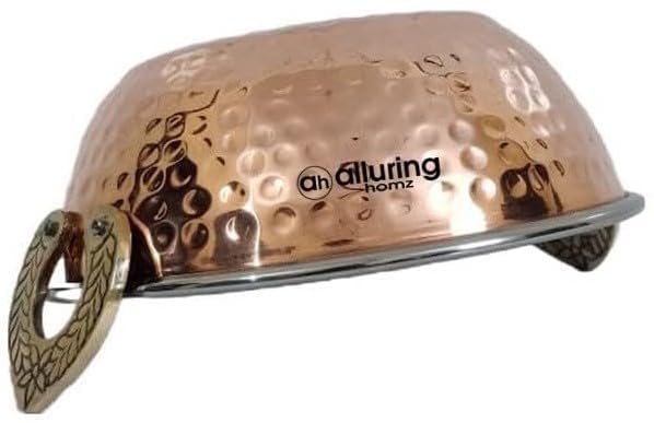 Alluring Homz Hammered Design Copper Steel Kadhai with Brass Handle for Serving Home, Hotel, Restaurant,Catering,Tableware (Diameter16x13 cm) 400 ML Pack of 2 - Image 2