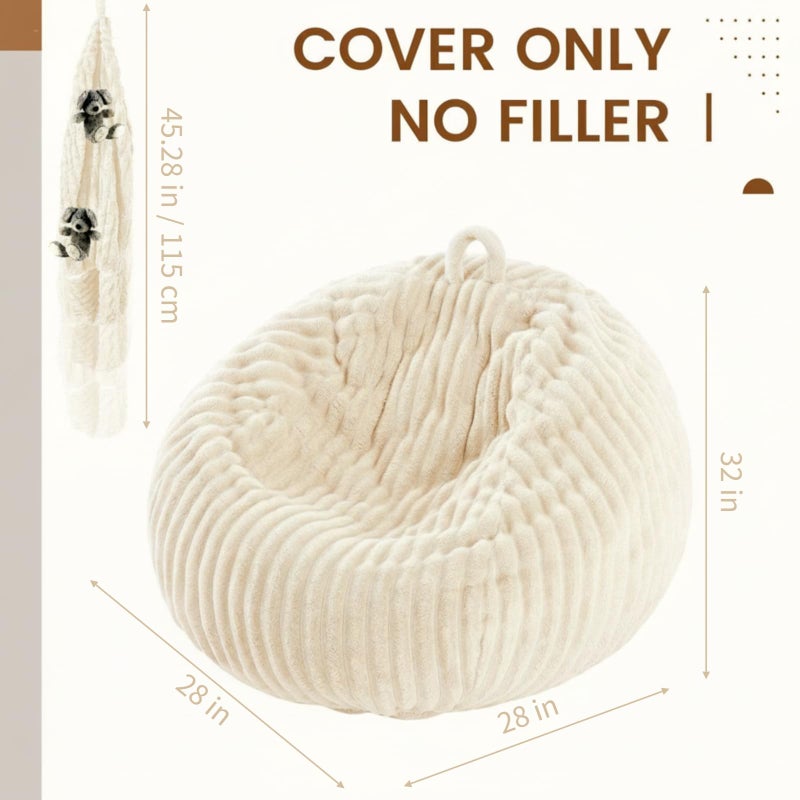 Honeydak Ribbed Rabbit Fur Stuffed Animal Storage Bean Bag Chair Cover (No Filler) Comfy Bean Bag Cover Without Filling or Home Bedroom Decor Organizing Plush Doll Textile Holder(Creamy White, M) - Image 2