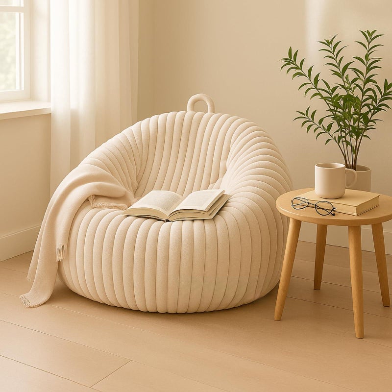 Honeydak Ribbed Rabbit Fur Stuffed Animal Storage Bean Bag Chair Cover (No Filler) Comfy Bean Bag Cover Without Filling or Home Bedroom Decor Organizing Plush Doll Textile Holder(Creamy White, M) - Image 1