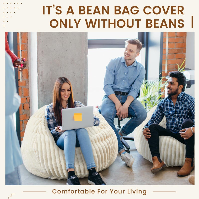 Honeydak Ribbed Rabbit Fur Stuffed Animal Storage Bean Bag Chair Cover (No Filler) Comfy Bean Bag Cover Without Filling or Home Bedroom Decor Organizing Plush Doll Textile Holder(Creamy White, M) - Image 5