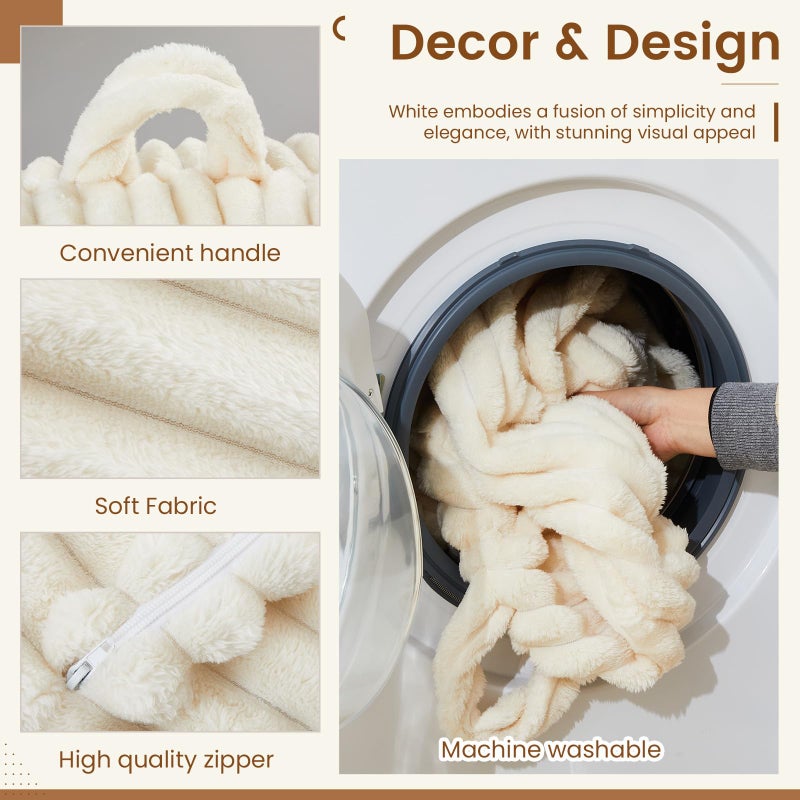 Honeydak Ribbed Rabbit Fur Stuffed Animal Storage Bean Bag Chair Cover (No Filler) Comfy Bean Bag Cover Without Filling or Home Bedroom Decor Organizing Plush Doll Textile Holder(Creamy White, M) - Image 3