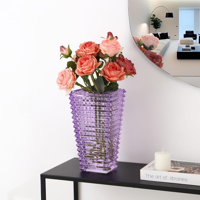 mcmcncuiu Crystal Glass Vase, Large Crystal Vases for Flowers, Large Flower Vase, Purple Modern Vases for Living Room, Bedroom, Kitchen, Dining Table, Mantle, Wedding, 11 Inches - Image 2