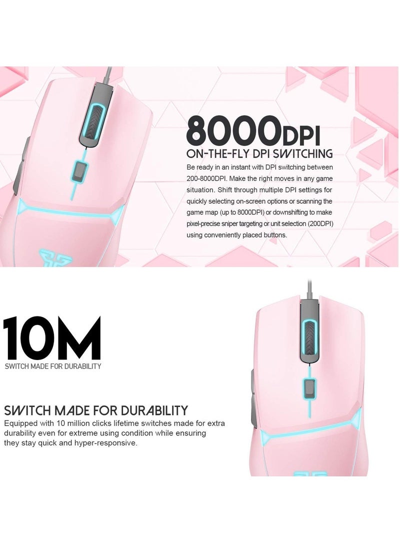 Generic - Fantech Crypto VX7 Gaming Mouse - 8000 DPI - Ambidextrous Design –MACRO- RGB Lighting - 1.8m Cable - 84g-PINK - Image 1