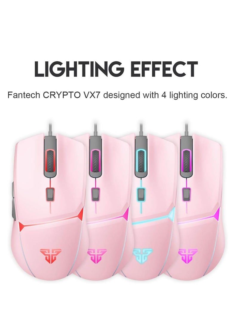 Generic - Fantech Crypto VX7 Gaming Mouse - 8000 DPI - Ambidextrous Design –MACRO- RGB Lighting - 1.8m Cable - 84g-PINK - Image 1