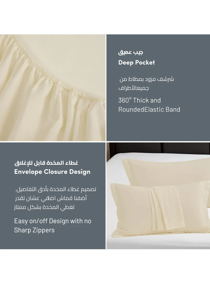 Donetella Bedding Fitted Sheet: 2-Pcs Single Size Solid Sheet With Pillowcases Set and Soft-Silky 30 Cm Extra Deep Brushed Microfiber Cooling Bed Sheet , Beige