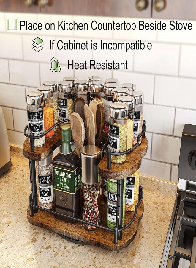SNTD Revolving Spice Rack Organization Lazy Susan Organizer - Top Shelf Height Adjustable Spinning Turntable for Cabinet Pantry Kitchen Seasoning, 12 inches, Solid Wood, Black - Image 3