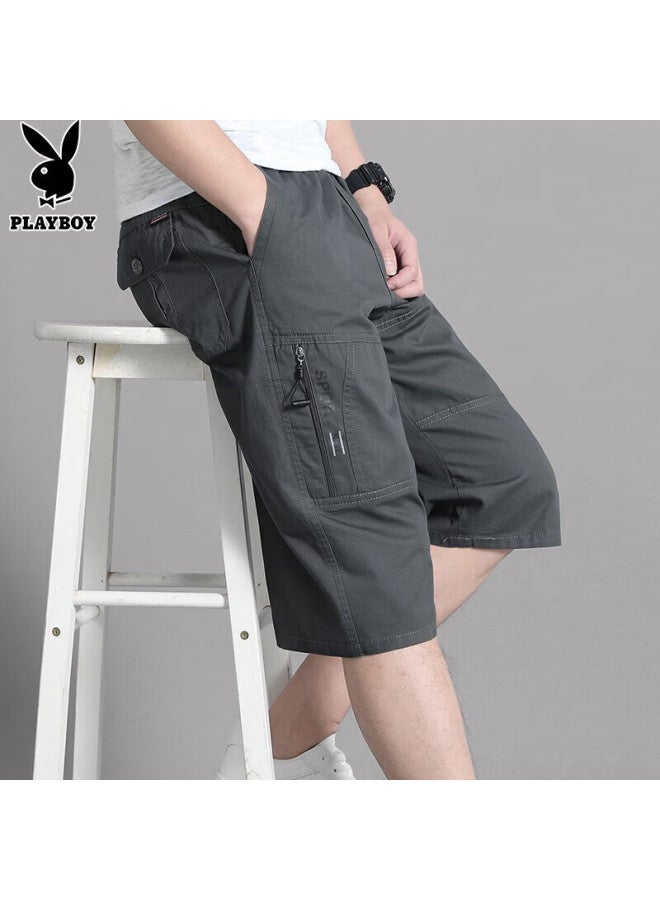 PLAYBOY سروال عمل كاجوال قطن صيفي فضفاض للرجال مقاس زائد قصير أسود 2XL - Image 2