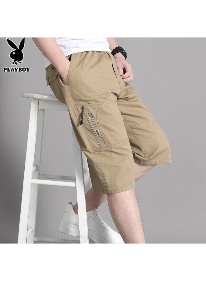 PLAYBOY سروال عمل كاجوال قطن صيفي فضفاض للرجال مقاس زائد قصير أسود 2XL - Image 3