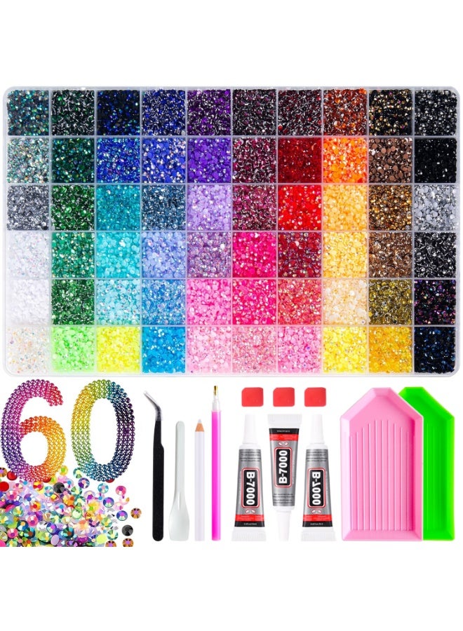 ATRJSZ Bedazzling Kit 48000Pcs 60 Colors Resin Jelly Rhinestones, Multicolor 3mm Flatback Gems for Diamond Art, Bedazzler Kit with 4Pcs 10ml B7000 Jewelry Glue  Tools for DIY Nail Art Crafting Book Makeup - Image 1