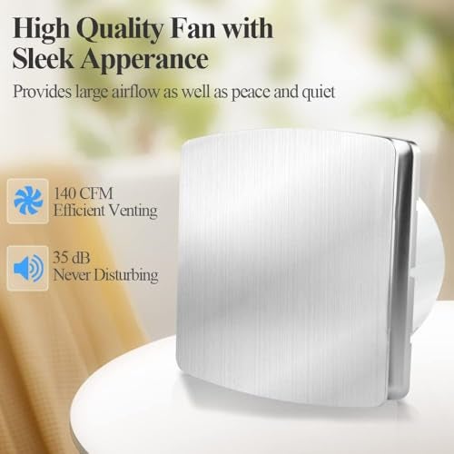 WiseWater Bathroom Exhaust Fan 140CFM 35 dB 6” Duct 7.6" Panel Extractor Fan, Ceiling&Wall Mounted Ventilation Fan for Bathroom, Laundry Room, Bedroom, Office - Image 3