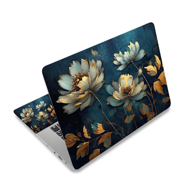 ArtSo Laptop Skin Sticker Decal,16.5 17 17.3inch Laptop Netbook PC Notebook Universal Vinyl Reusable Skin Sticker Cover Personalized Art Case Protector, Golden Flower - Image 1