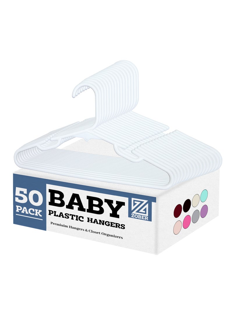 ZOBER Plastic Baby Hangers Toddler Hangers Kids Hangers Non Slip Space Spacing Durable & Slim, Light-Weight Childrens Hangers For Shirts, Pants, Dresses Hangs upto 5.5 lbs (WHITE, 50 PACK) - Image 1