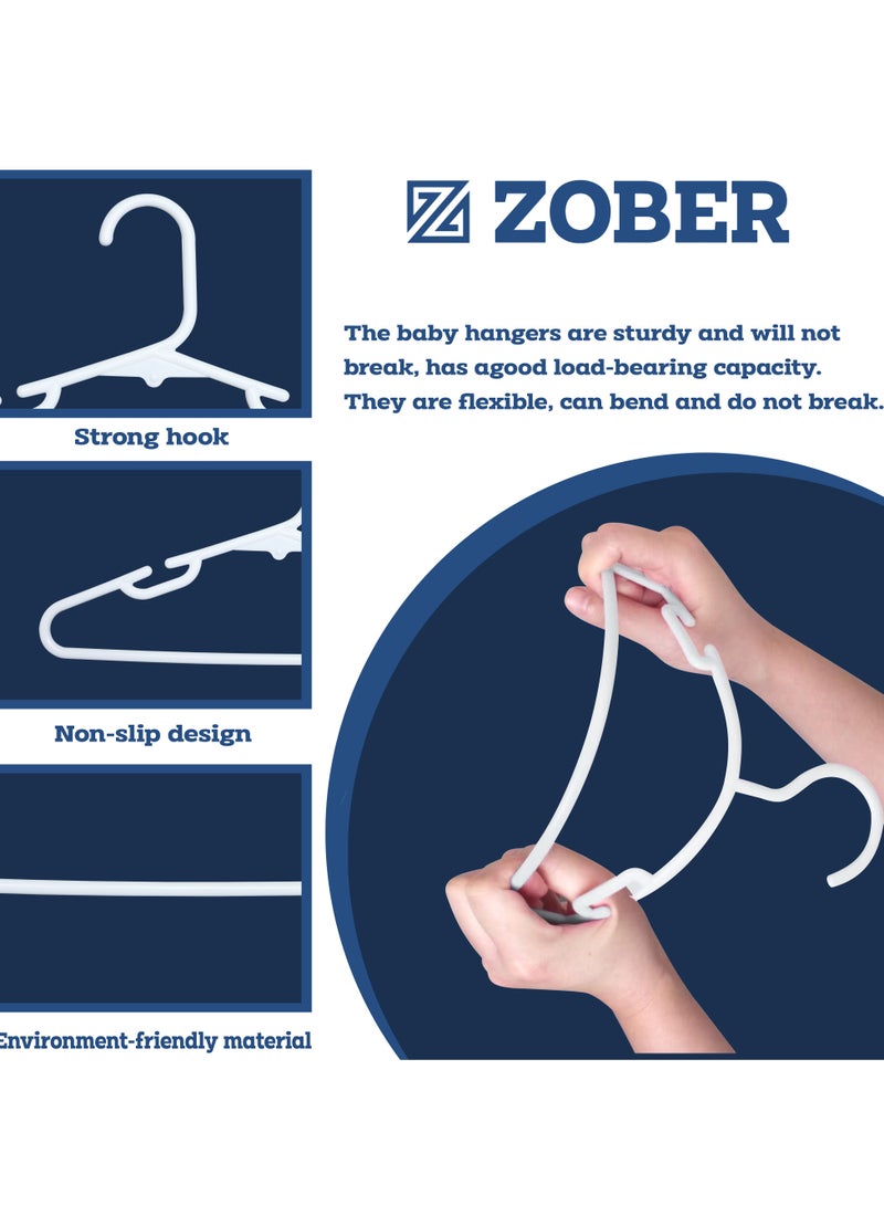 ZOBER Plastic Baby Hangers Toddler Hangers Kids Hangers Non Slip Space Spacing Durable & Slim, Light-Weight Childrens Hangers For Shirts, Pants, Dresses Hangs upto 5.5 lbs (WHITE, 50 PACK) - Image 3