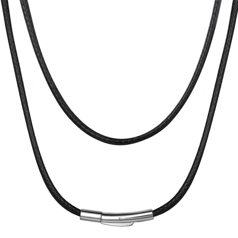 ChainsHouse Leather Chain Necklace Mens 16 inches 2mm Black Cord Chokers for Women Waterproof Chain - Image 1