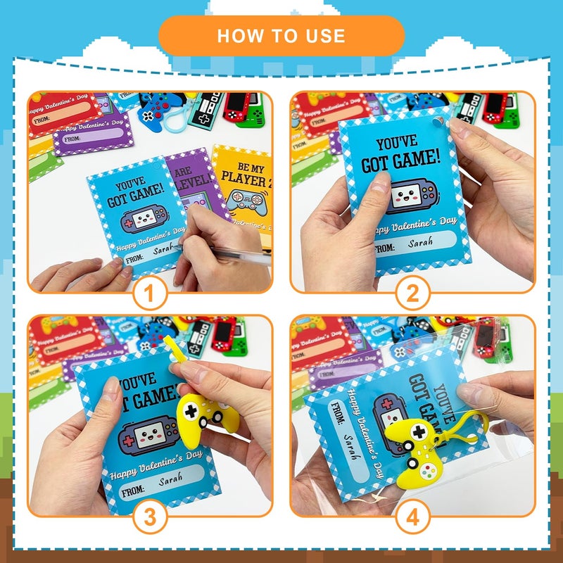 Wondrus Valentines Day Cards Gifts for Kids Classroom, 24 Pack Video Game Keychains with School Exchange Cards for Boys Girls, Non Candy Valentine Class Party Favors Prizes Treats for Preschool Toddlers - Image 3