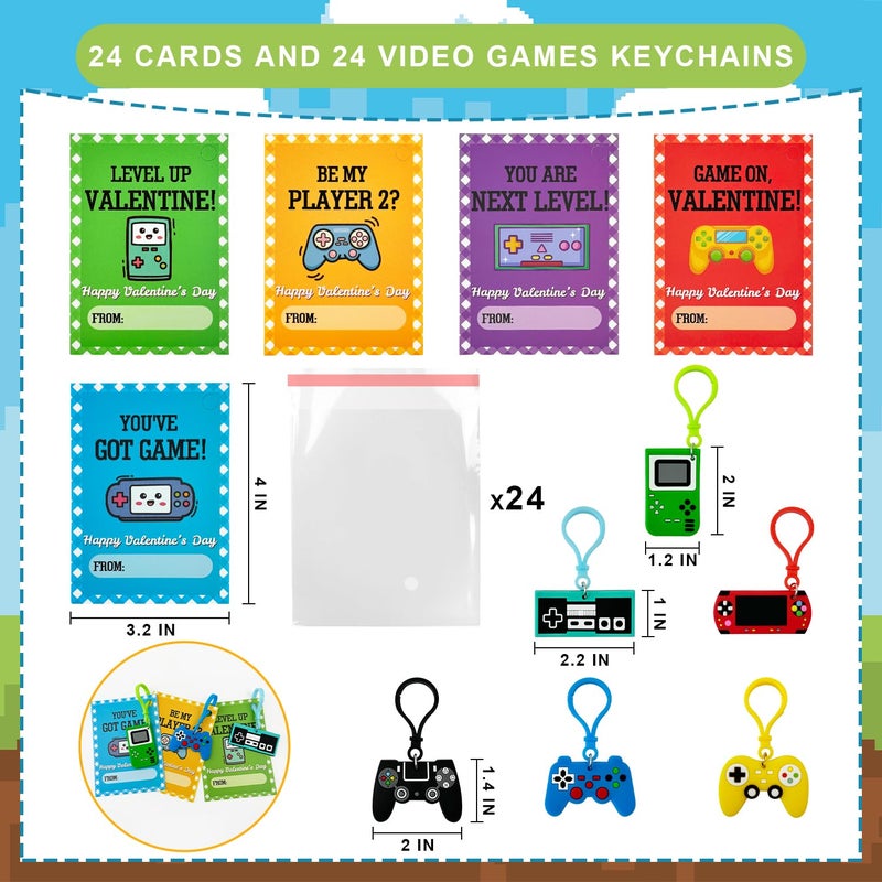 Wondrus Valentines Day Cards Gifts for Kids Classroom, 24 Pack Video Game Keychains with School Exchange Cards for Boys Girls, Non Candy Valentine Class Party Favors Prizes Treats for Preschool Toddlers - Image 2