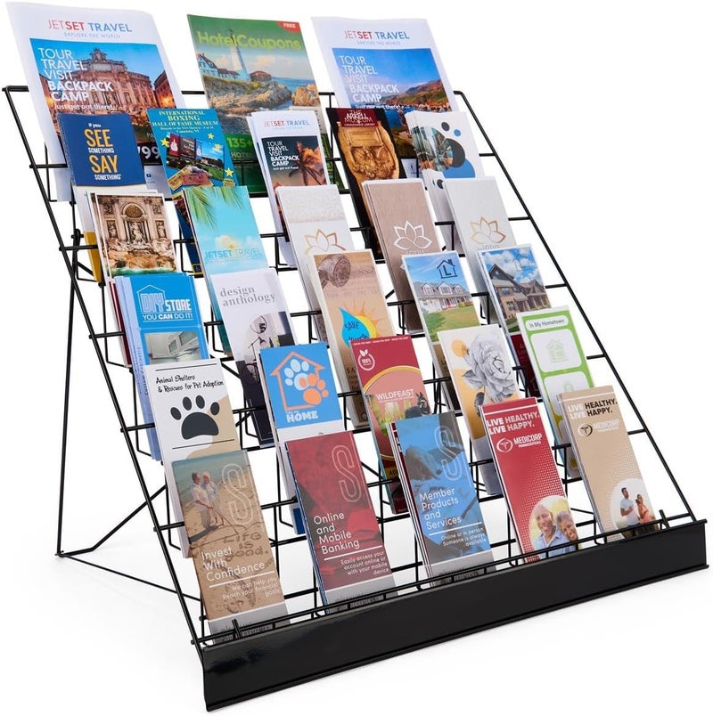 Displays2go Wire Display Rack for Countertop Use 6 Open Tiers Accommodate Literature of Varying Sizes Includes Sign Channel  Black - Image 1