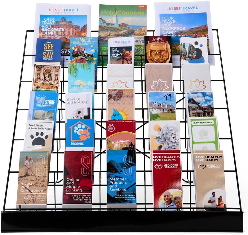 Displays2go Wire Display Rack for Countertop Use 6 Open Tiers Accommodate Literature of Varying Sizes Includes Sign Channel  Black - Image 4