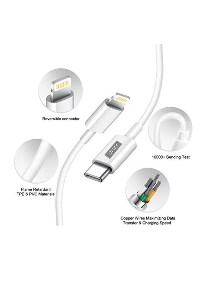FEND - High Speed USB Type-C To Lightning PD Fast Charging Cable 1M White - Image 1